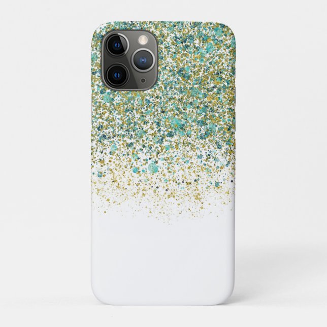 Funda De Case-Mate Para iPhone Oro Blanco y Azul Turquesa con Brillo Glam Costero (Reverso)