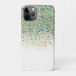 Funda Para iPhone 11 Pro Oro Blanco y Brillo Azul Teal Glam Moderno Costero