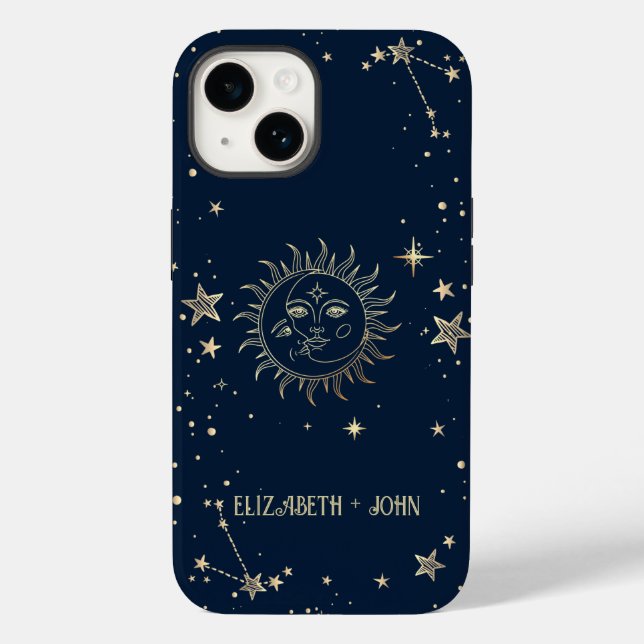 Funda De Case-Mate Para iPhone Oro Celestial Sol Y Luna  (Reverso )