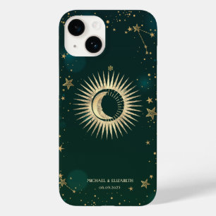 Funda Para iPhone 14 De Case-Mate Oro Celestial Sol Y Luna Estrellas Verde