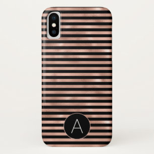 Funda Para iPhone X Oro color de rosa y modelo rayado femenino negro