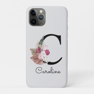 Funda Para iPhone 11 Pro Oro con monograma Floral Rosa Inicial C