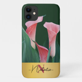 Funda Para iPhone 11 Oro de lujo Monograma foto real flores silvestres 