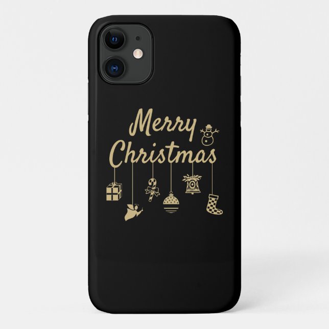 Funda De Case-Mate Para iPhone Oro de Ornamentos de Feliz Navidad (Reverso)