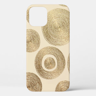 Funda Para iPhone 12 Oro Dorado, patrón dibujado a mano con círculos. A