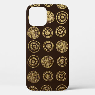Funda Para iPhone 12 Oro Dorado, patrón dibujado a mano con círculos. A
