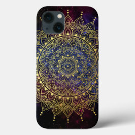 Funda Para iPhone 13 Oro elegante en nebulosa oscura Henna Mandala
