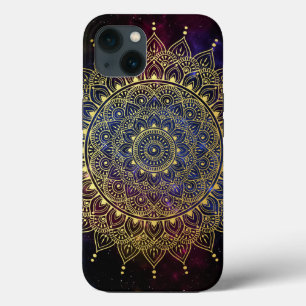 Funda Para iPhone 13 Oro elegante en nebulosa oscura Henna Mandala
