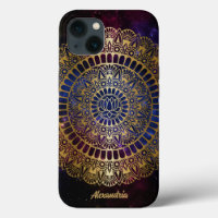 Oro elegante en nebulosa oscura Lotus Henna Mandal