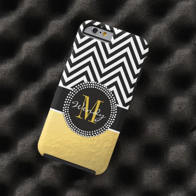 Funda De Case-Mate Para iPhone Oro femenino y Chevron negro cones monograma (In Situ)