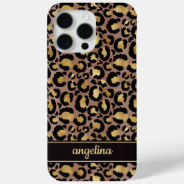 Funda Para iPhone 15 Pro Max Oro Foil Sobre Monograma Impreso Leopardo Marrón
