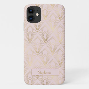 Funda Para iPhone 11 Oro geométrico Art Deco y patrón rosa Rubor