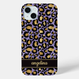 Funda Para iPhone 15 Mini Oro Laminado Sobre Estampado De Leopardo Morado Mo