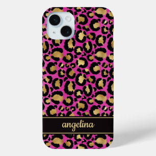 Funda Para iPhone 15 Mini Oro Laminado Sobre Estampado De Leopardo Rosa Cali