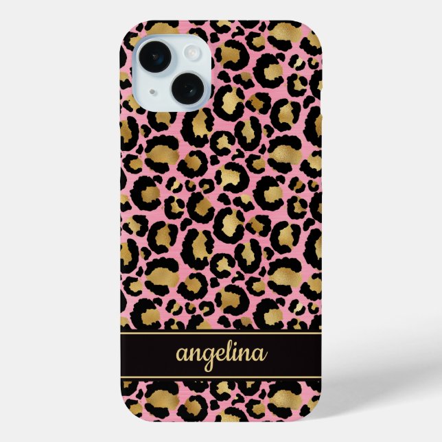 Funda De Case-Mate Para iPhone Oro Laminado Sobre Estampado De Leopardo Rosa Mono (Reverso )