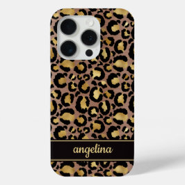 Funda Para iPhone 15 Pro Oro Laminado Sobre Monograma Impreso De Leopardo M