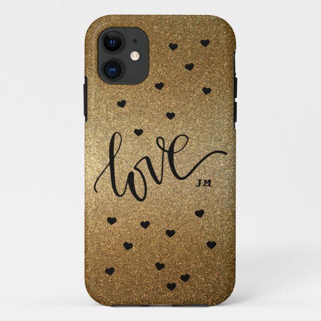 Funda De Case-Mate Para iPhone Oro monograma con amor (Reverso)