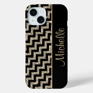 Funda Para iPhone 15 Oro negro diagonal de Chevron personalizado