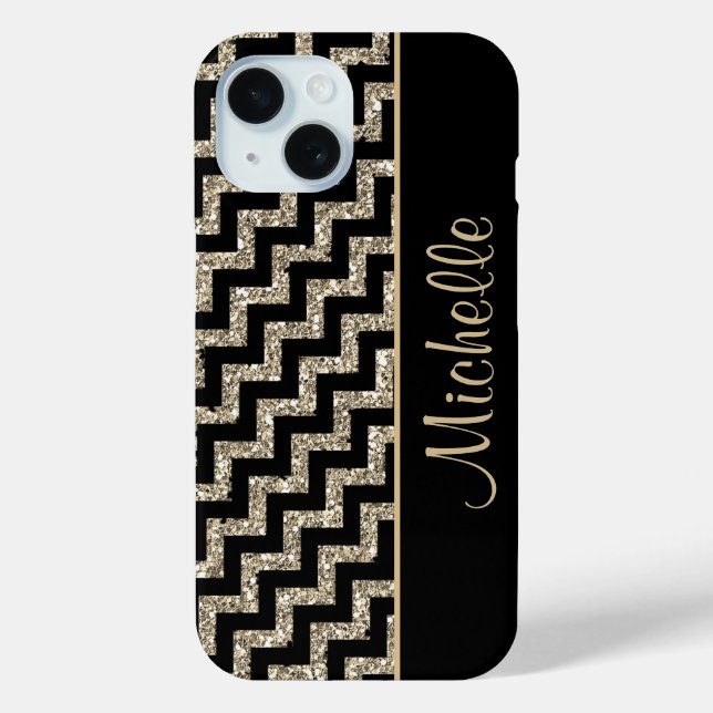 Funda De Case-Mate Para iPhone Oro negro diagonal de Chevron personalizado (Reverso )
