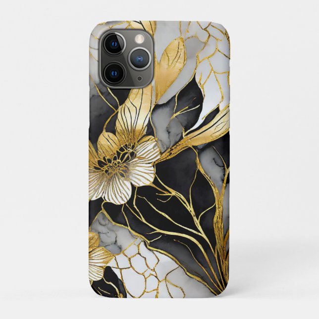 Funda De Case-Mate Para iPhone Oro negro floral japonés (Reverso)
