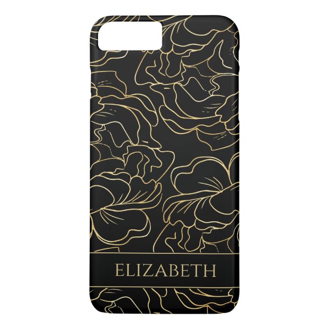 Funda De Case-Mate Para iPhone Oro Negro Floral Personalizado (Reverso)