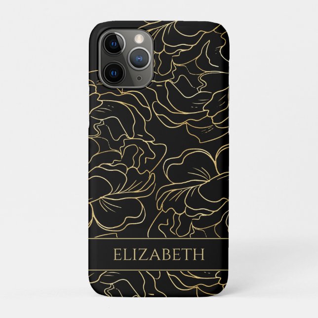 Funda De Case-Mate Para iPhone Oro Negro Floral Personalizado (Reverso)