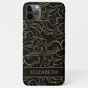 Funda Para iPhone 11 Pro Max Oro Negro Floral Personalizado