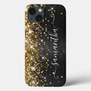 Funda Para iPhone 13 Oro Negro Metal Brillado Femenino con Brillo