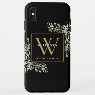 Funda Para iPhone XS Max Oro Negro Monograma Elegante Modernidad Verde