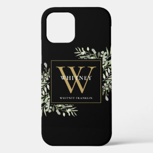 Funda Para iPhone 12 Oro Negro Monograma Elegante Modernidad Verde