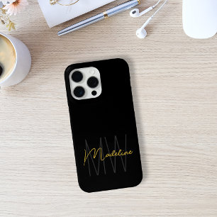 Funda Para iPhone 15 Pro Max Oro Negro Monograma Moderno Chic