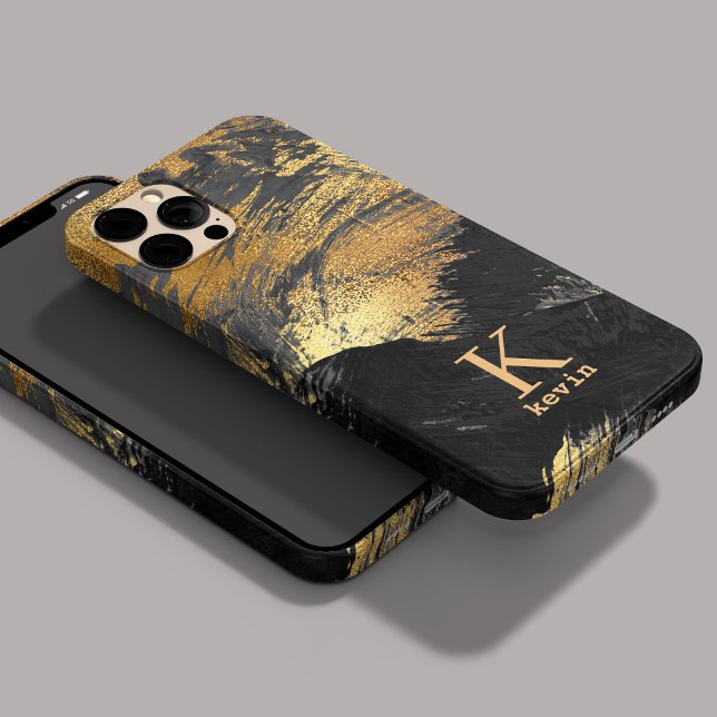 Funda De Case-Mate Para iPhone Oro negro nombre monogramado elegante  (Subido por el creador)