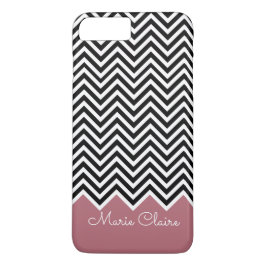 Funda Para iPhone 8 Plus/7 Plus Oro negro y rosa Monograma Personalizado Chevron m