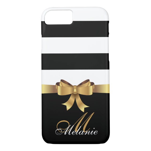 Funda De Case-Mate Para iPhone Oro personalizado, Black Bold Strips Golden BOW (Reverso)