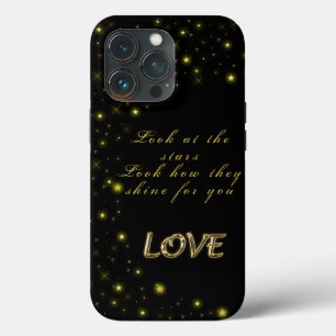 Funda Para iPhone 13 Pro Oro personalizado y estrellas brillantes en negro