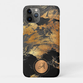 Funda Para iPhone 11 Pro Oro purpurina negro elegante abstracto monogramado