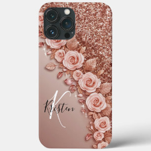 Funda Para iPhone 13 Pro Max Oro rosa moderno y elegante con curva floral