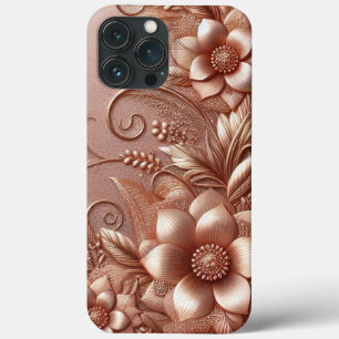 Funda Para iPhone 13 Pro Max Oro rosa moderno y elegante con curva floral