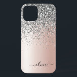 Funda Para iPhone 12 Oro Rosa - Monograma Purpurina Rubor rosado platea<br><div class="desc">Oro Rosa - Relieve metalizado Rubor Rosa y Plata Faux Espuma metálica y Purpurina de goteo cepillado Nombre Metalizado Monograma y teléfono inicial. Esto hace que el dulce perfecto cumpleaños 16, boda, ducha de novia, aniversario, ducha de bebé o fiesta de soltera sea regalo para alguien que ama el lujo...</div>