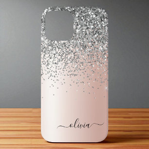 Funda Para iPhone 12 Oro Rosa - Monograma Purpurina Rubor rosado platea