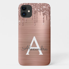 Funda Para iPhone 11 Oro Rosa - Nombre Metalizado del monograma del Pur