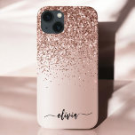 Funda Para iPhone 13 Oro Rosa - Nombre Metalizado del monograma del Pur<br><div class="desc">Oro Rosa - Espuma metálica de Relieve metalizado de imitación rosa de Rubor y Purpurina de goteo cepillado Nombre de monograma Metalizado y teléfono inicial. Esto hace que el dulce perfecto cumpleaños 16, boda, ducha de novia, aniversario, ducha de bebé o fiesta de soltera sea regalo para alguien que ama...</div>