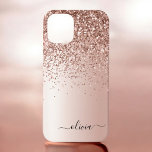 Funda Para iPhone 12 Oro Rosa - Nombre Metalizado del monograma del Pur<br><div class="desc">Oro Rosa - Espuma metálica de Relieve metalizado de imitación rosa de Rubor y Purpurina de goteo cepillado Nombre de monograma Metalizado y teléfono inicial. Esto hace que el dulce perfecto cumpleaños 16, boda, ducha de novia, aniversario, ducha de bebé o fiesta de soltera sea regalo para alguien que ama...</div>