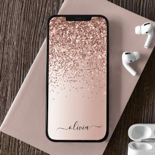 Funda Para iPhone 13 Oro Rosa - Nombre Metalizado del monograma del Pur