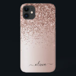 Funda Para iPhone 11 Oro Rosa - Nombre Metalizado del monograma del Pur<br><div class="desc">Oro Rosa - Espuma metálica de Relieve metalizado de imitación rosa de Rubor y Purpurina de goteo cepillado Nombre de monograma Metalizado y teléfono inicial. Esto hace que el dulce perfecto cumpleaños 16, boda, ducha de novia, aniversario, ducha de bebé o fiesta de soltera sea regalo para alguien que ama...</div>