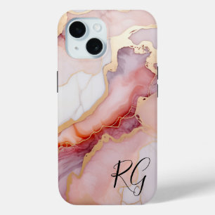 Funda Para iPhone 15 Oro rosa Resumen Monograma de mármol