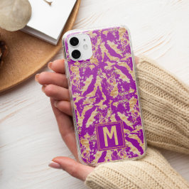 Funda Para iPhone 15 Pro Max Oro sobre mármol Chic morado Monograma Personaliza