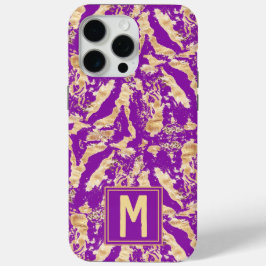 Funda Para iPhone 15 Pro Max Oro sobre mármol Chic morado Monograma personaliza