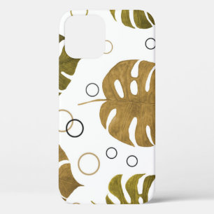 Funda Para iPhone 12 Oro tropical: acuarela de hoja de monstera