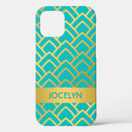 Funda Para iPhone 12 Oro Turquesa Art Deco Geométrico Personalizado
